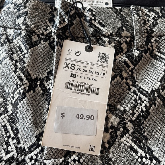 NWT Zara Faux Leather Animal Printed Pants XS Snakeskin Straight Leg Trouser - Picture 8 of 10